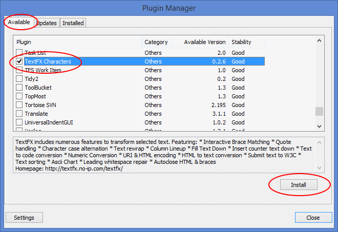 Install TextFX Characters Plugin