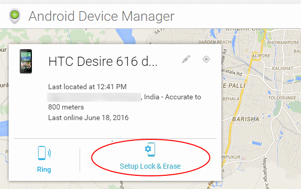 Setup lock and erase, Android Device Manager