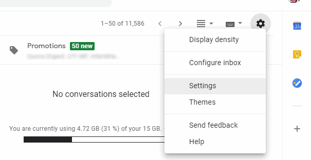 where is the settings icon in gmail