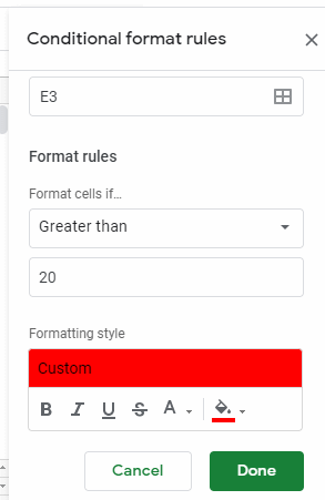 Creating Conditional format rules