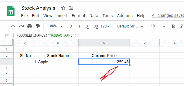 Current Stock Price on Google Sheet