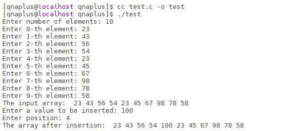 Insert an element in an array at a particular position